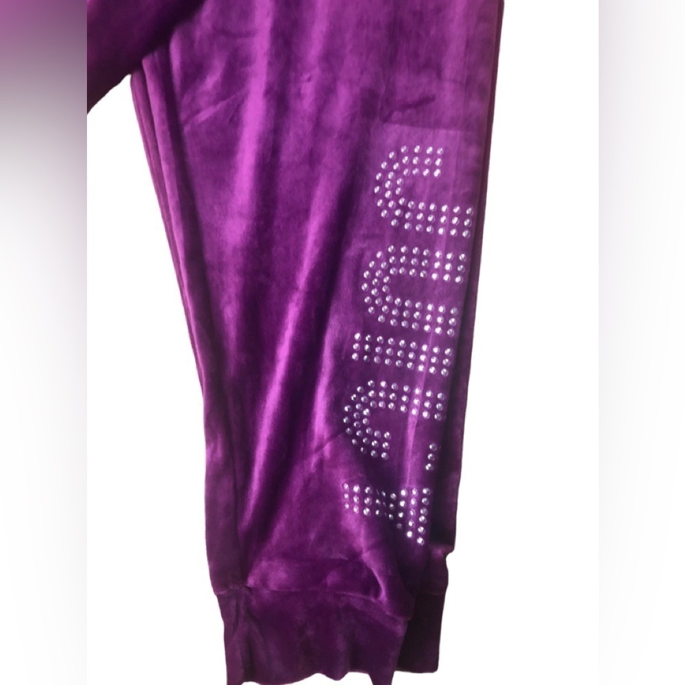 Juicy Couture Soft Velvet Bling Top & Jogger Lounge Set Sz L Purple Embellished - Picture 2 of 7